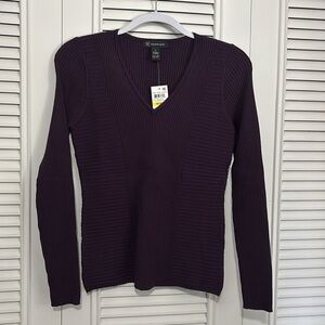 Purple V-Neck Ribbed Sweater